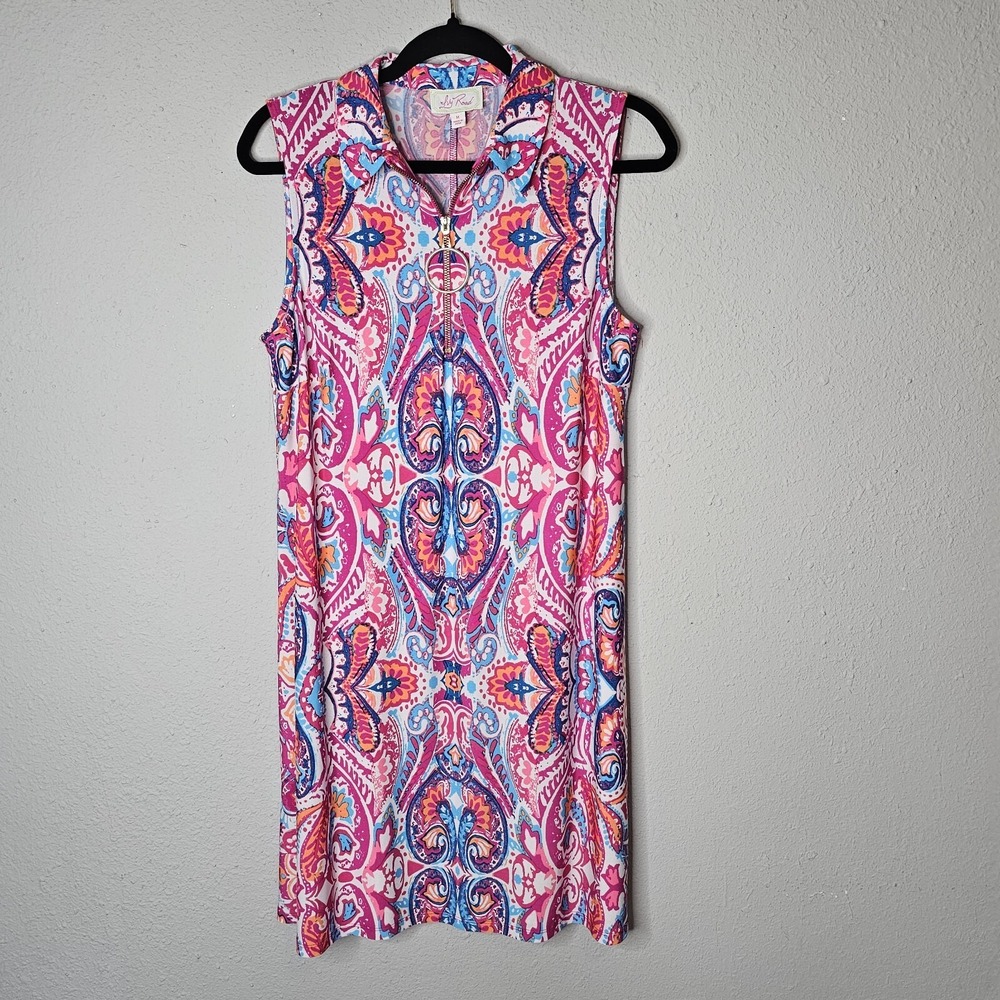 Ivy Road Womens Pink Paisley Medallion Sleeveless Ring Zip‎ Shift Dress Medium